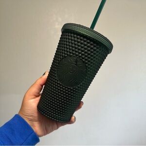 Starbucks Dark Green Textured Cup with Straw